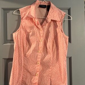 Vintage Liz Claiborne Pink Floral Button Down Sleeveless Shirt